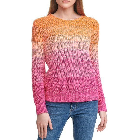 New Womens Calvin Klein Marled Ombre Knit Sweater Size L Amber Combo MSRP $79 - Picture 1 of 5